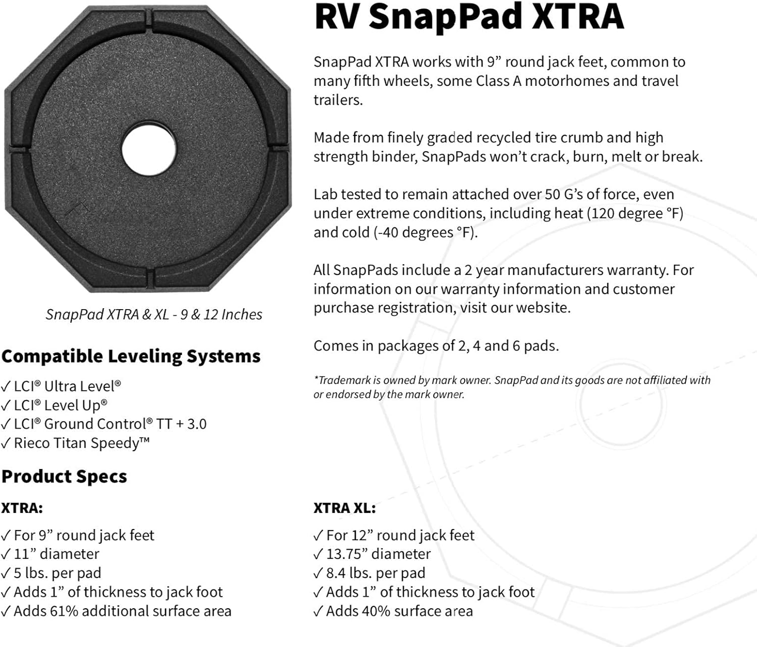 RV Leveling Jack Pad 6 inch Square 4-Pack G869142