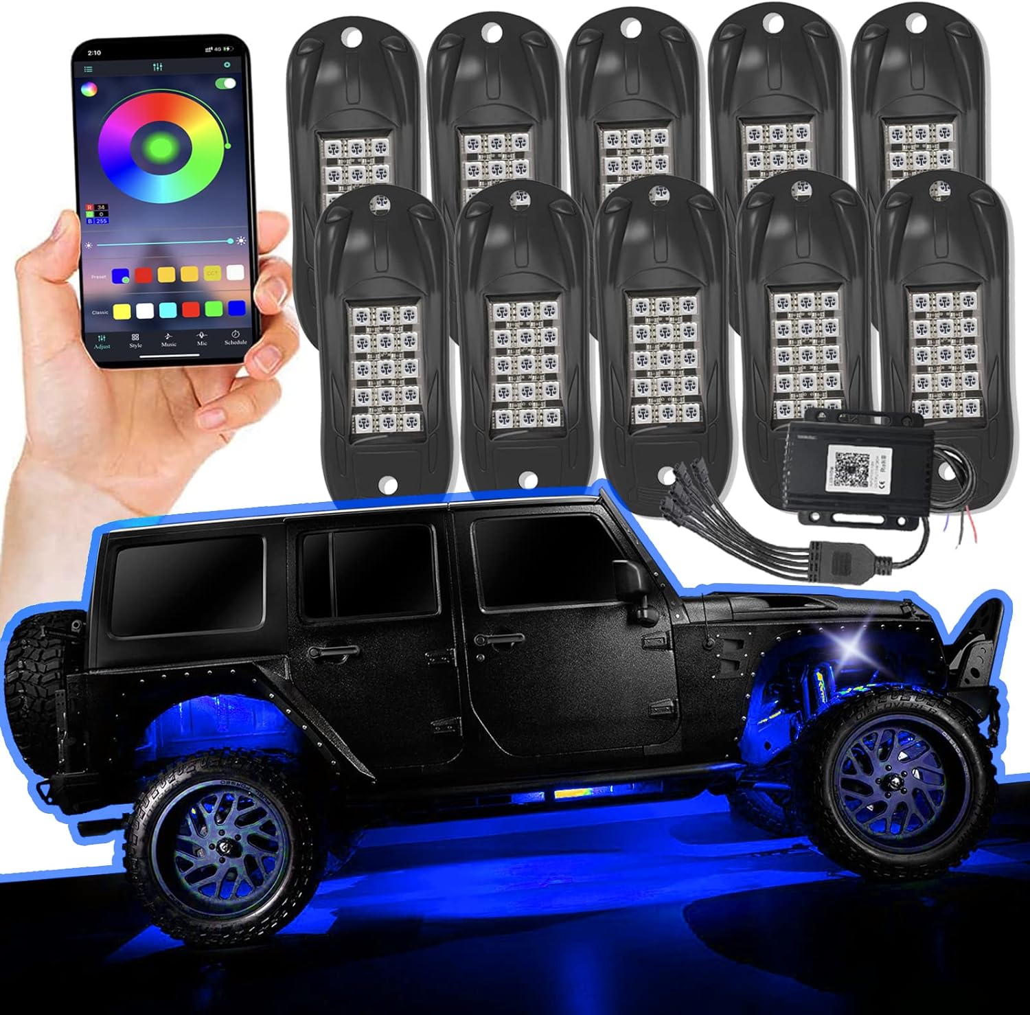 6 Pods RGB LED Rock Lights with Bluetooth, Waterproof for Car Z243772