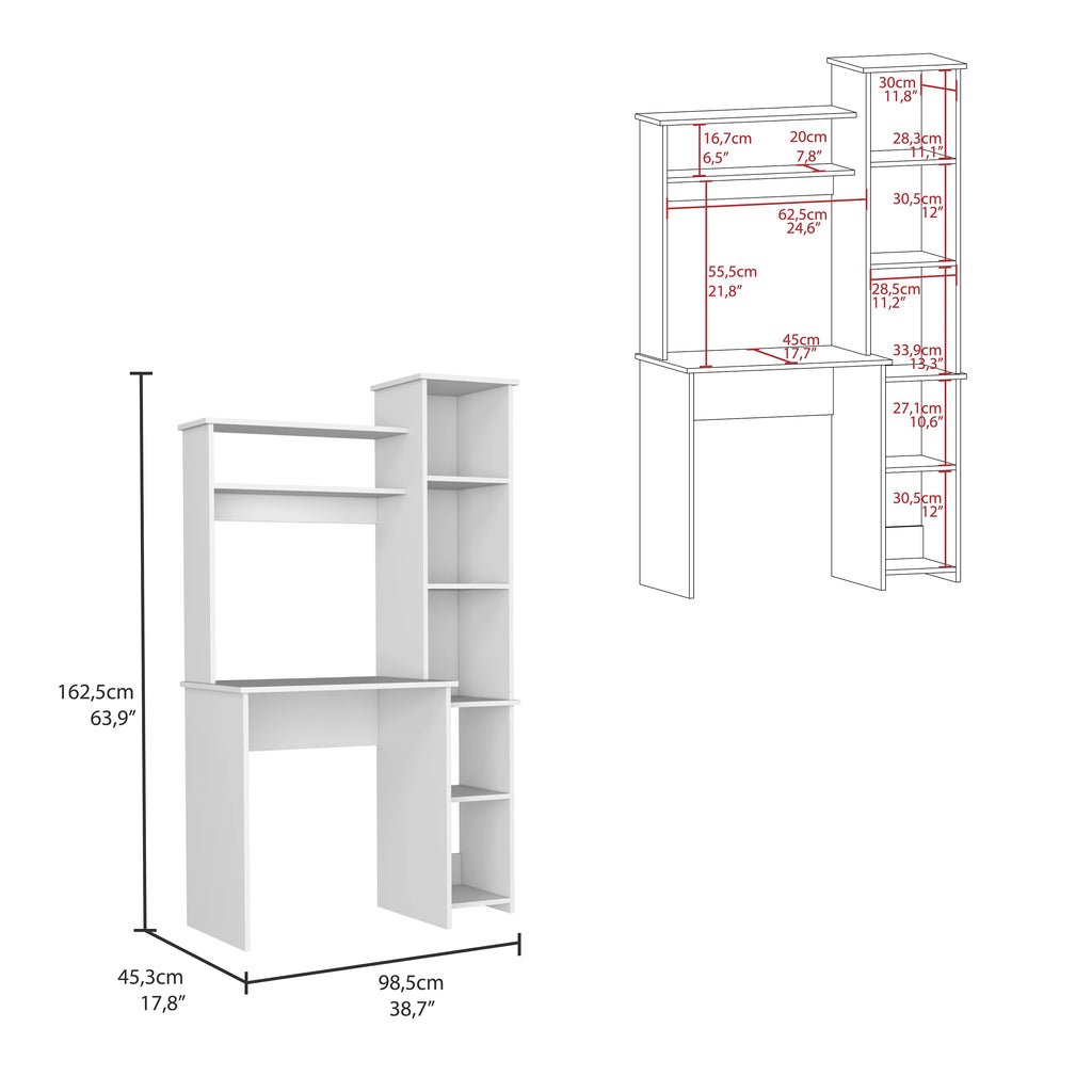 White Writing Desk with Five Shelves F2361