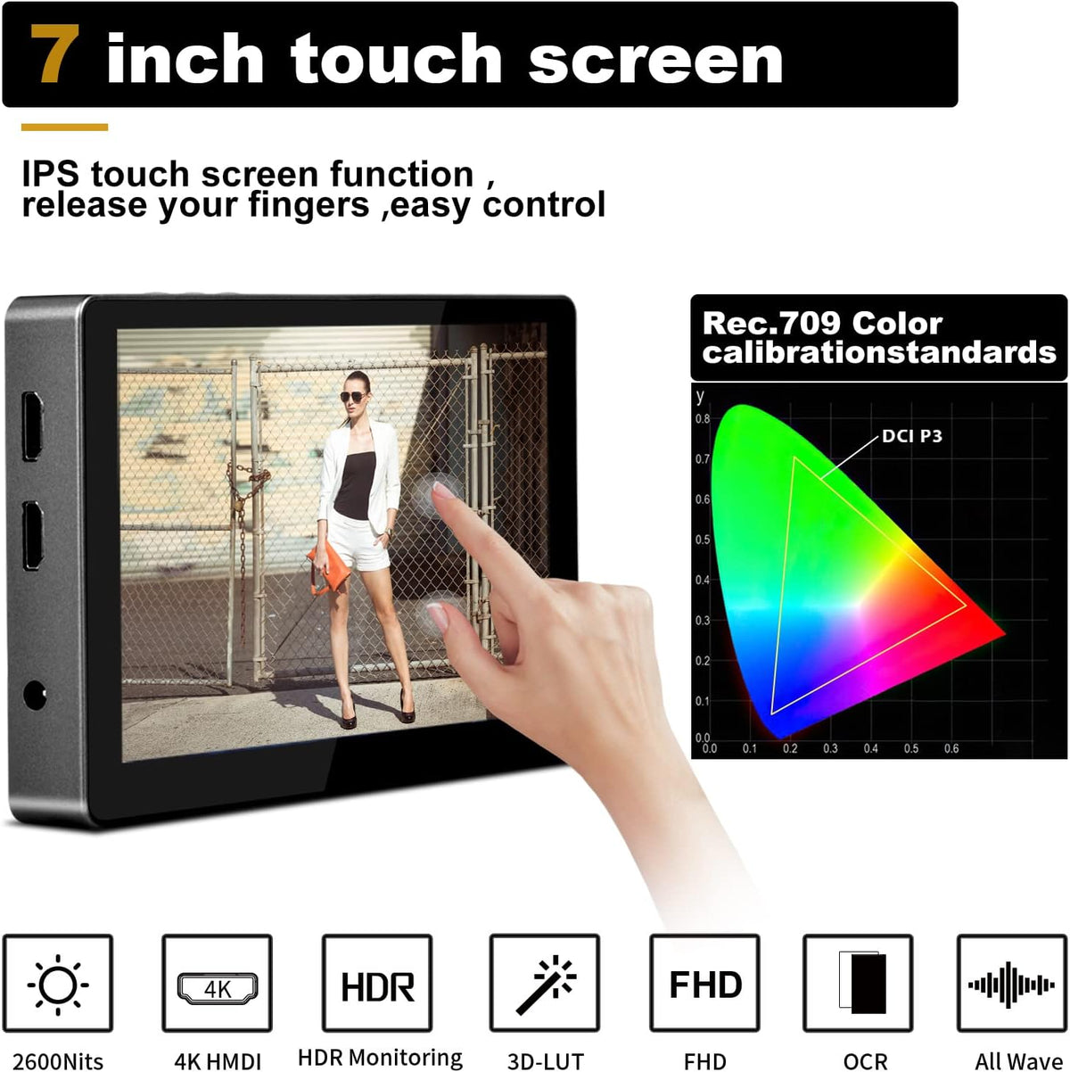7 inch 2600nits Touch Screen Field Monitor with 4K Input/Output E637548