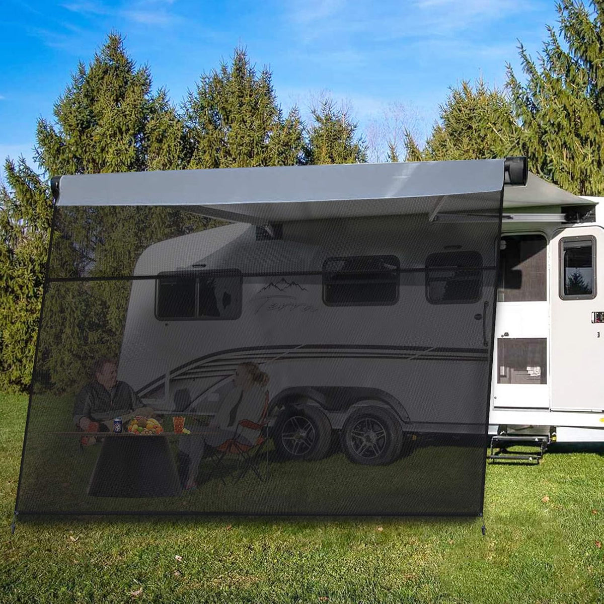 RV Awning Sun Shade Screen with Zipper 15' x 9' Black Mesh C435