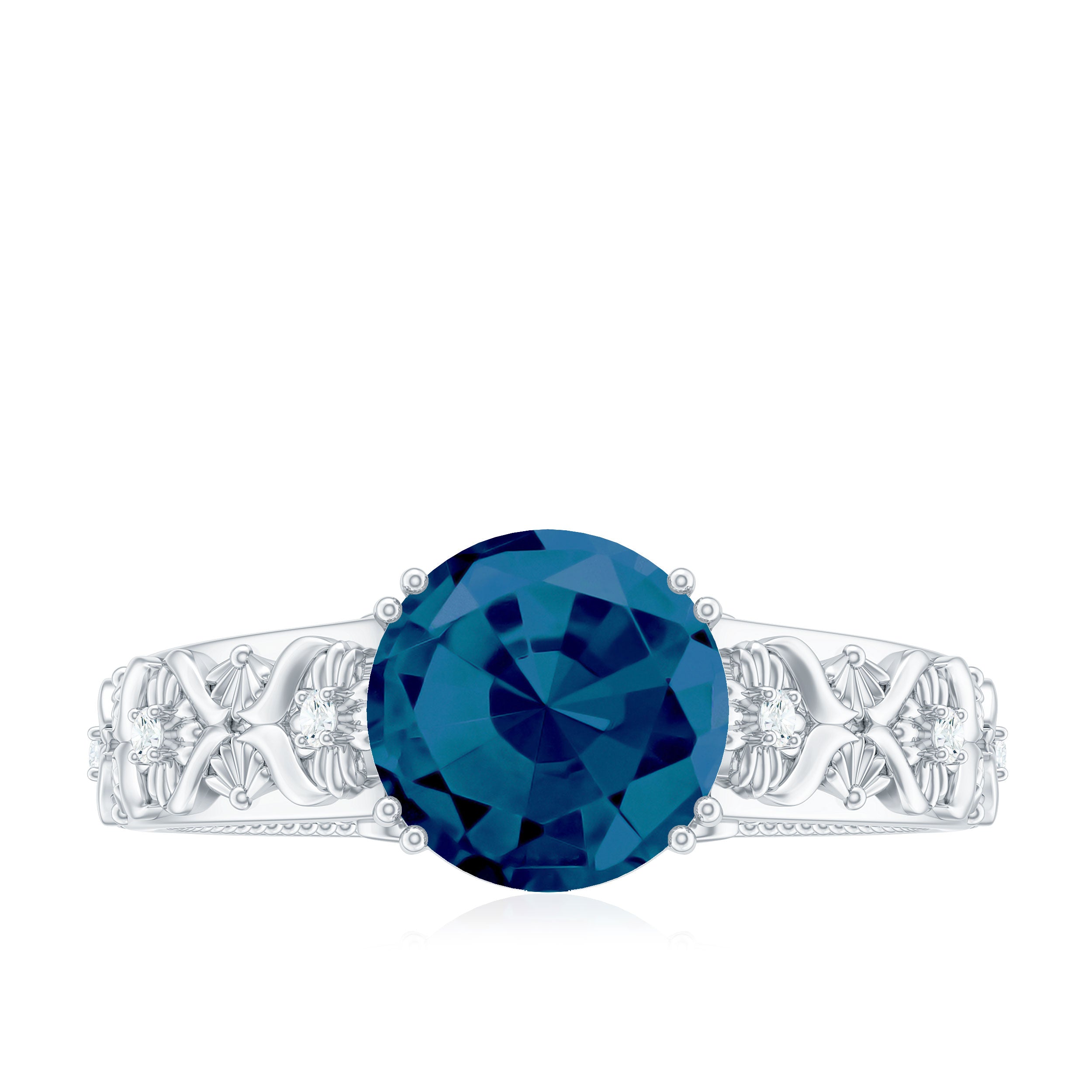 London Blue Topaz and Diamond Engagement Ring, 10K White Gold Z700075