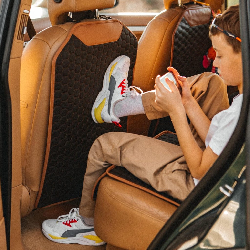 Black Brown Tan Car Seat Kick Mat Pack of 2 T539