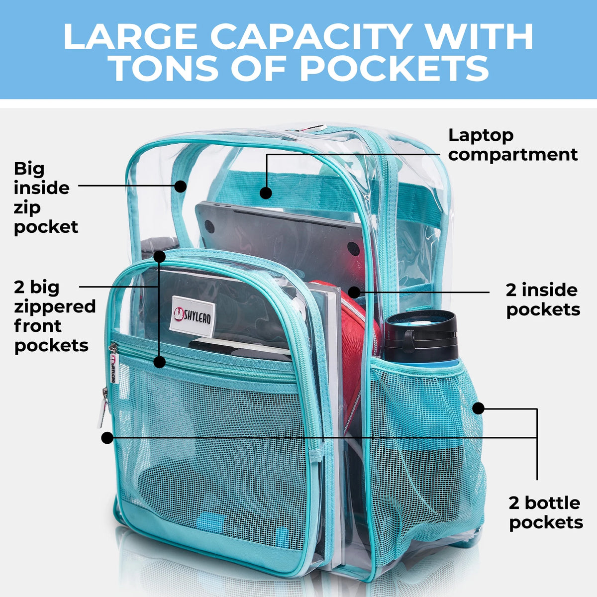 Transparent PVC Clear Backpack XL (32 L) with TSA Lock A623