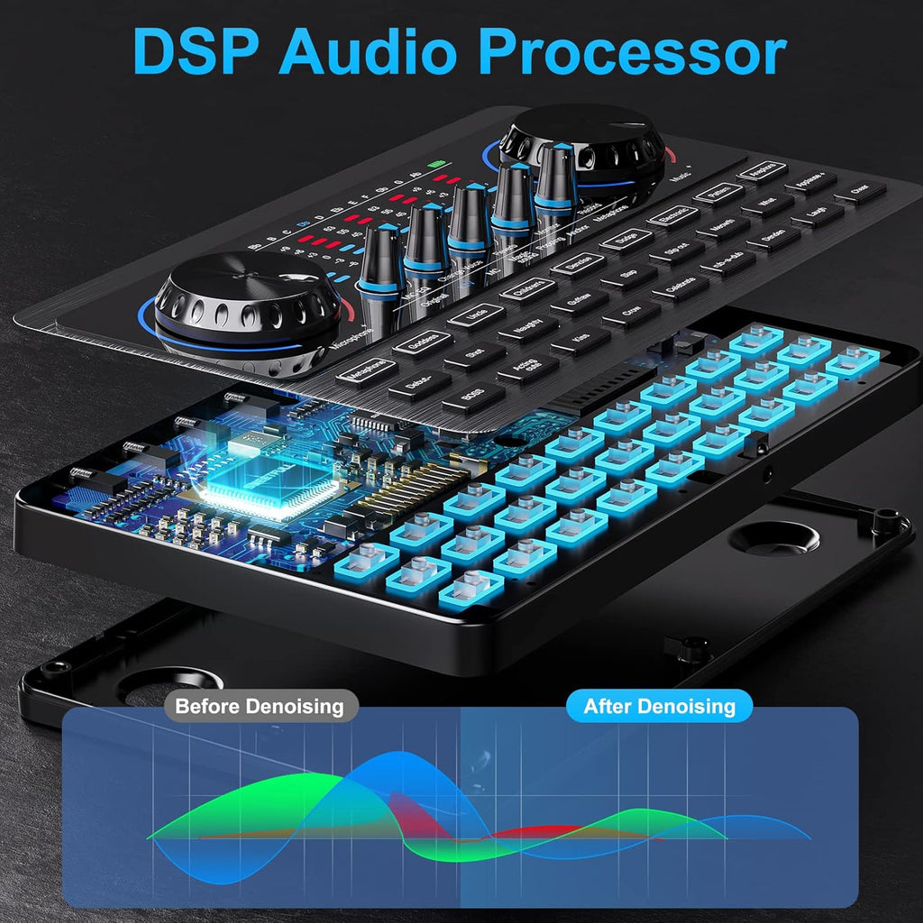 Podcast Equipment Bundle Audio Interface with DJ Mixer Sound Card K48525