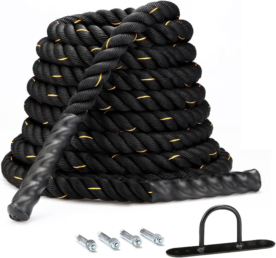 Battle Rope 1.5 Inch 30ft Length 100% Dacron Fitness Rope with Anchor L129