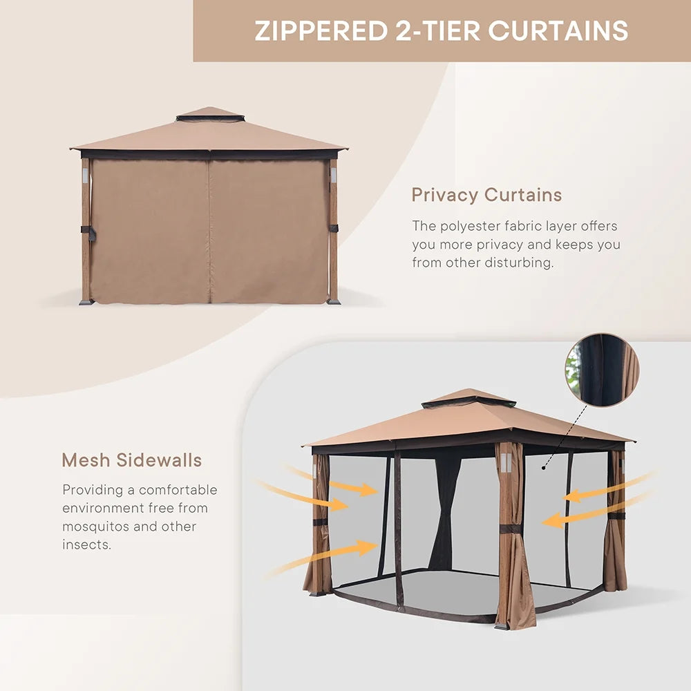 10x12 Gazebo Soft Top Canopy Tent with Mosquito Netting Q916