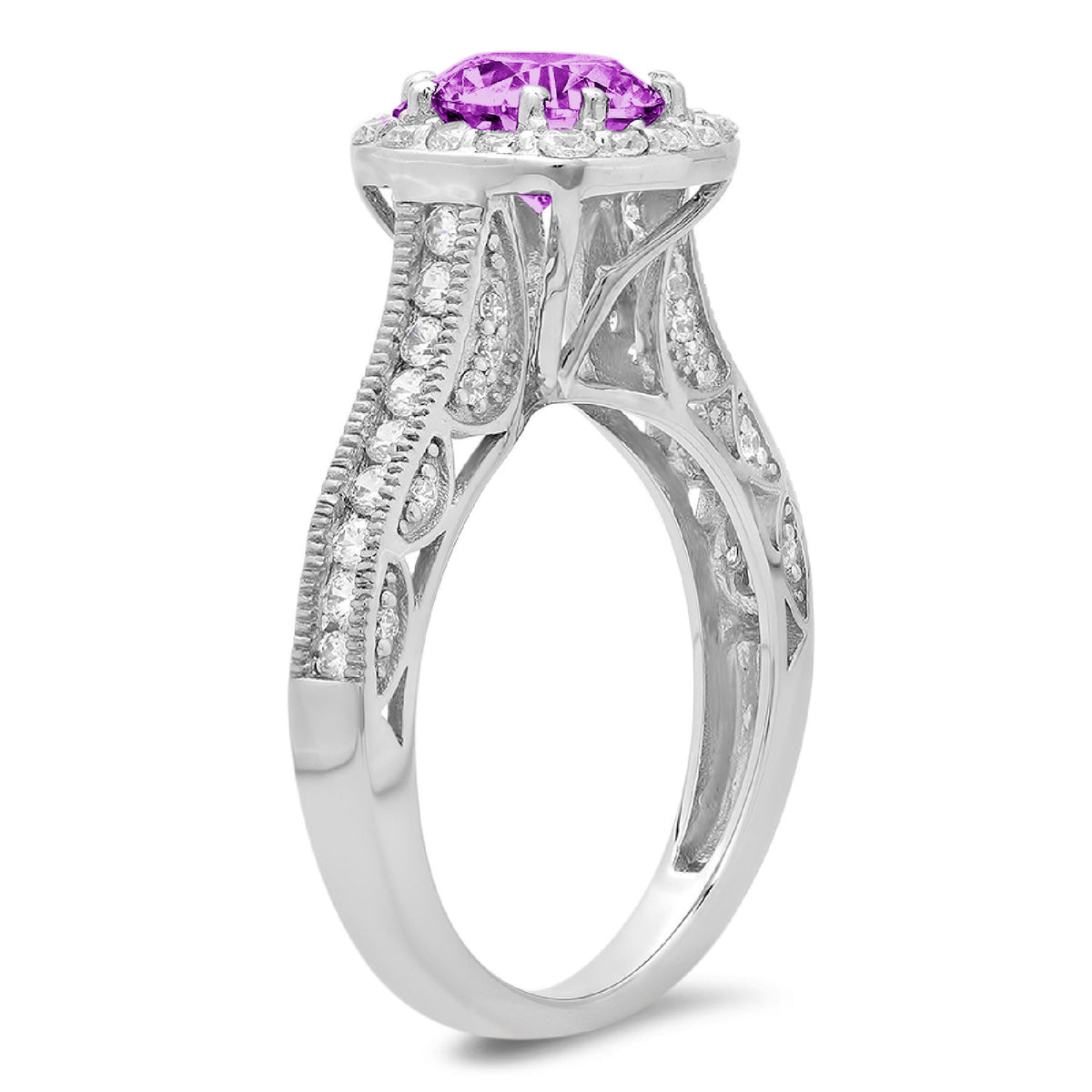 18k White Gold Simulated Alexandrite Halo Ring G17245