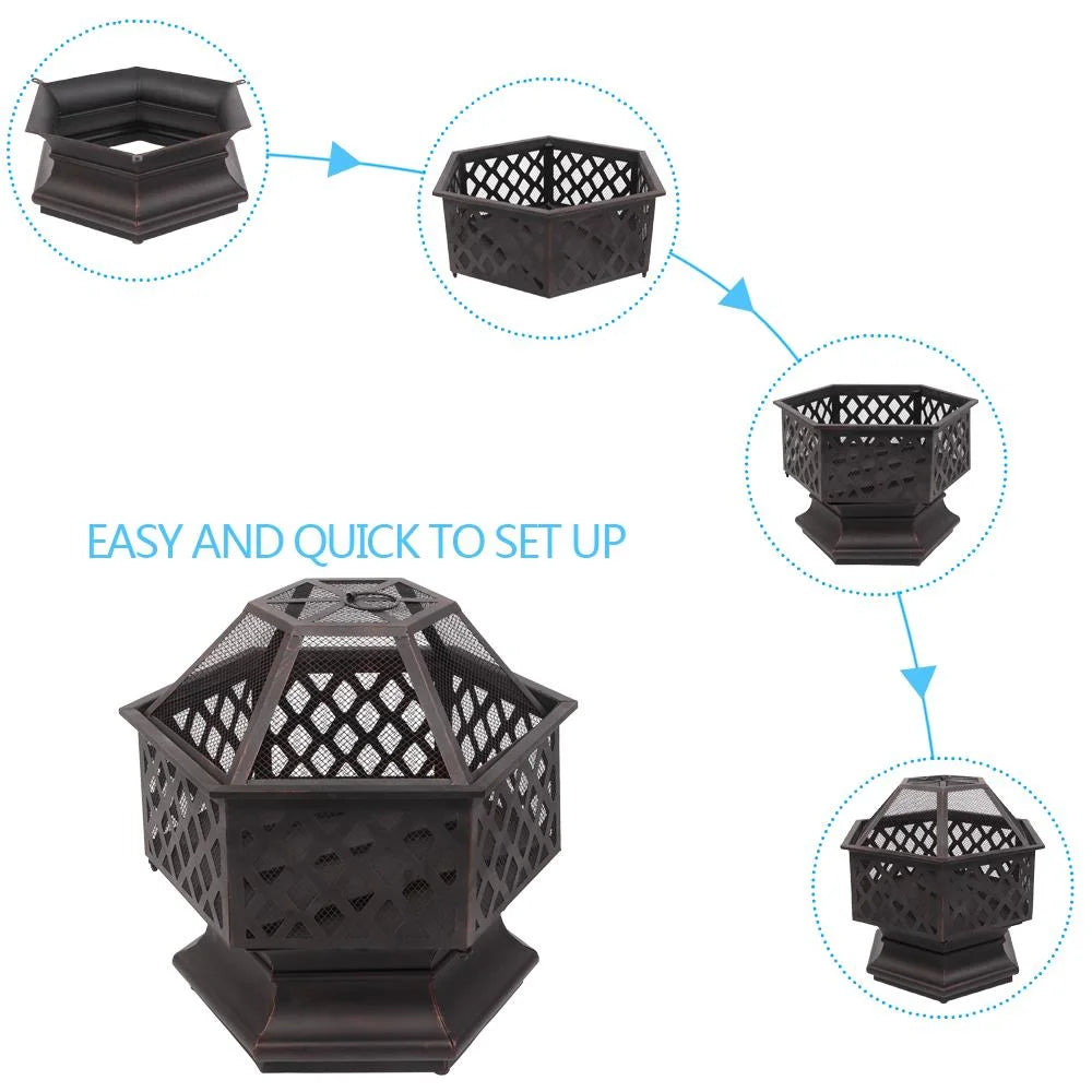 22 inch Steel Fire Pit with Flame-Retardant Mesh Lid D233