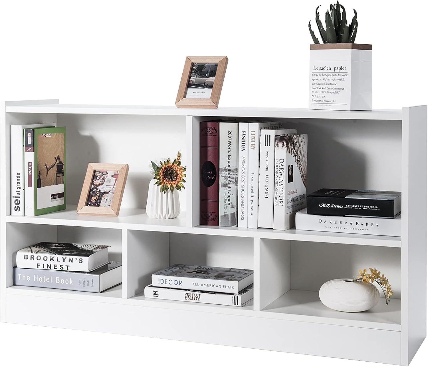 White 2 Tier 5 Cube Wood Storage Cabinet D3299