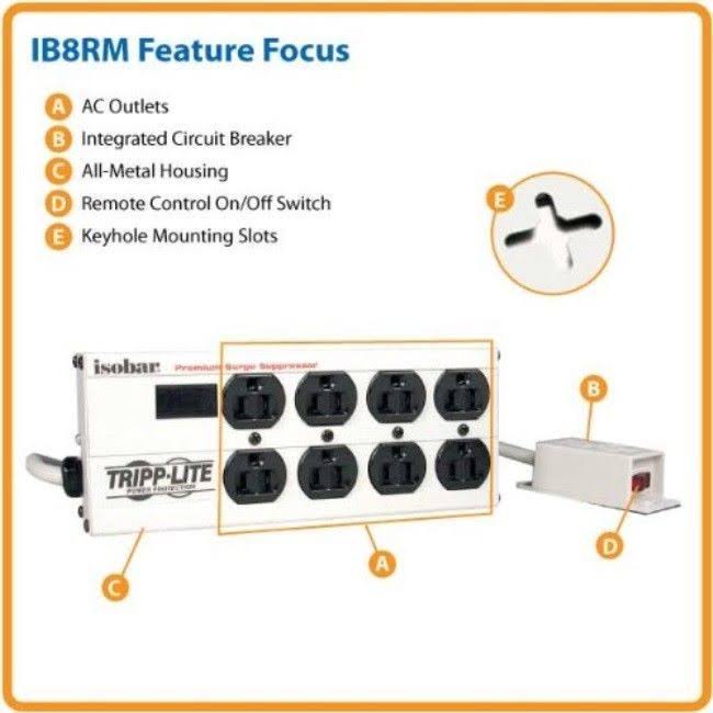 8 Outlet Surge Protector Power Strip with Remote Switch 12ft Cord K369984