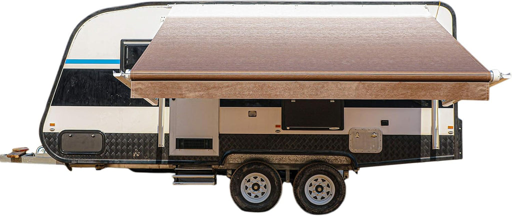 Motorized Retractable RV Trailer Awning 10x8 Ft Blue Stripes Y984091
