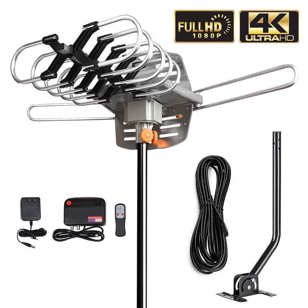 Outdoor 4K Motorized TV Antenna with Roof Tripod Mount Pole 360 Degree Rotation OTA Amplified HD Z63343