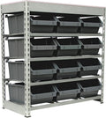 4-Tier Metal Organizer Shelving Rack with 12 Bins in Gray R335