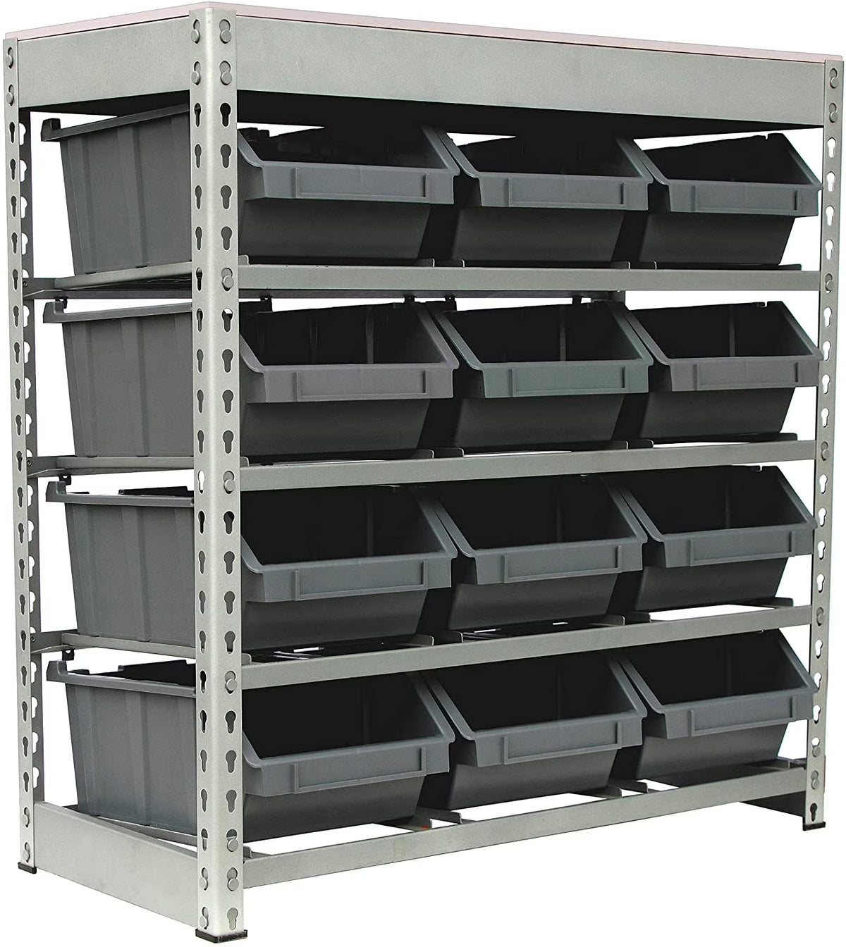 4-Tier Metal Organizer Shelving Rack with 12 Bins in Gray R335