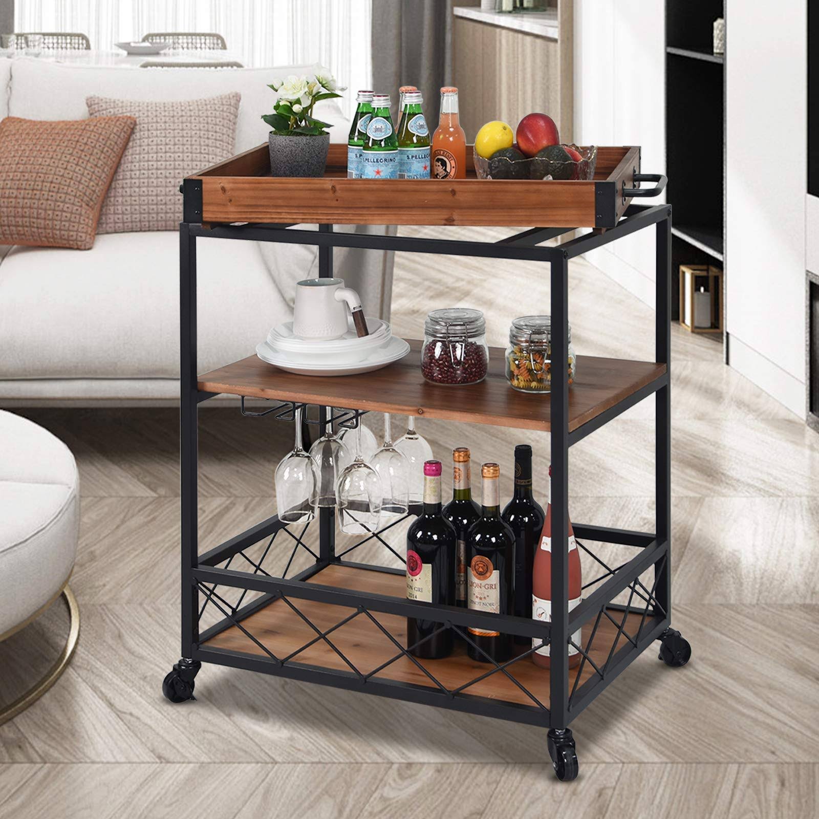 Solid Wood Bar Serving Cart X33796