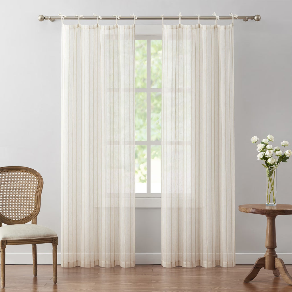 Taupe Light Filtering Tie Top Curtain Panel Pair, 76" x 95" G5798