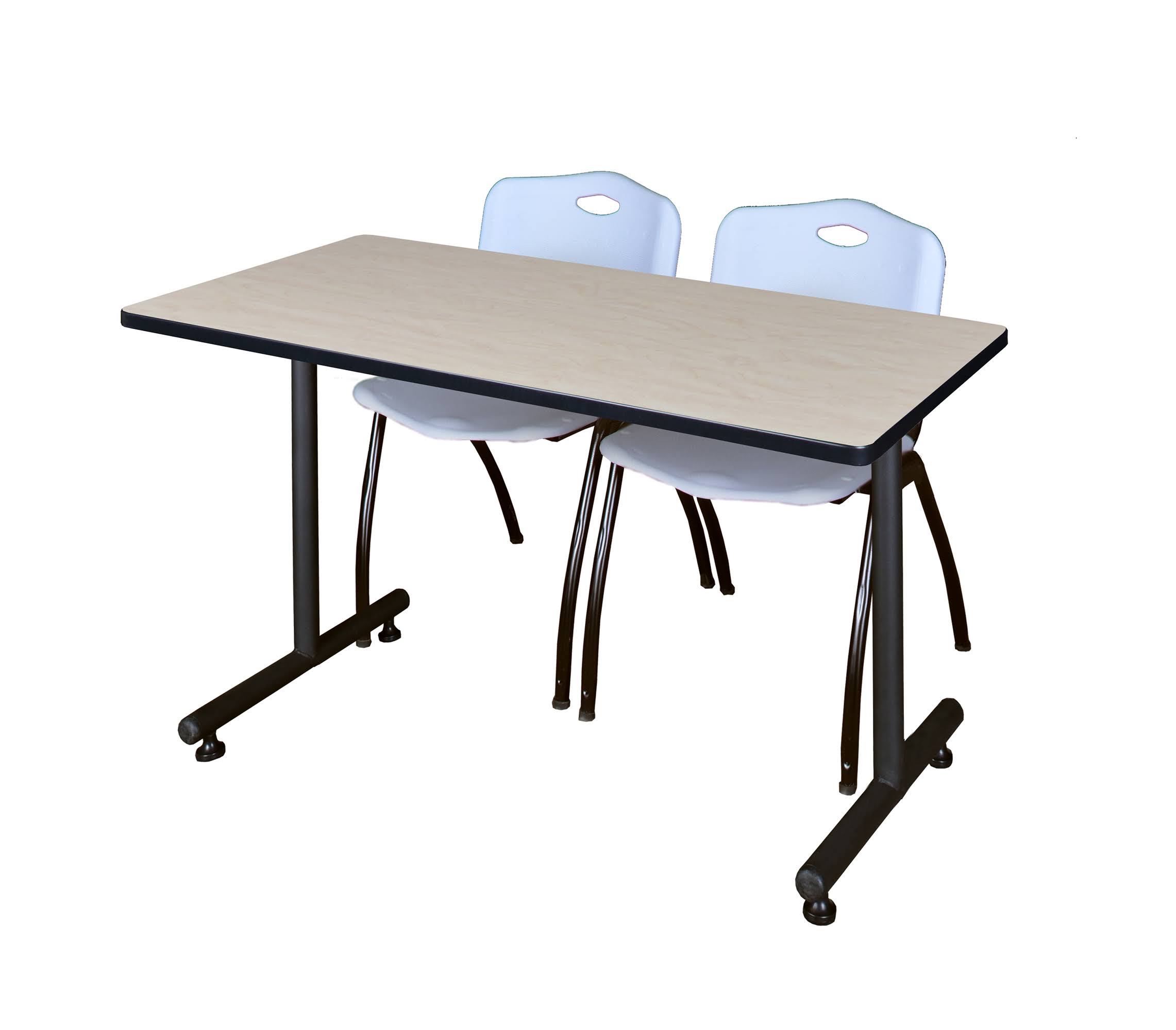 Cherry Training Table with 2 Grey Stack Chairs J109021