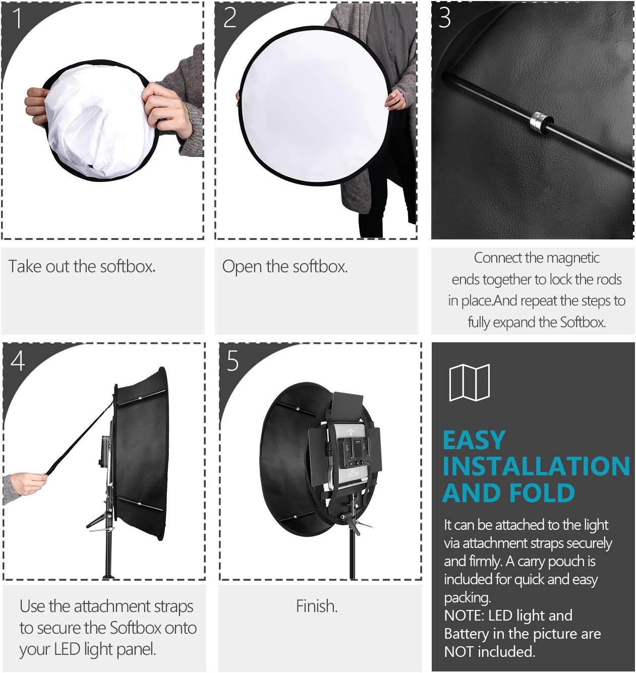Collapsible Softbox Diffuser with Carry Bag for Photo Studio Portrait Video Shooting H560