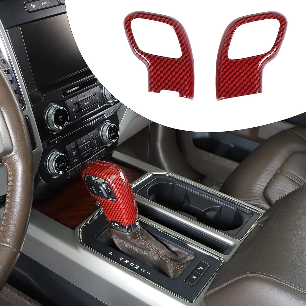 Red Carbon Fiber Gear Shift Knob Cover Trim K200997