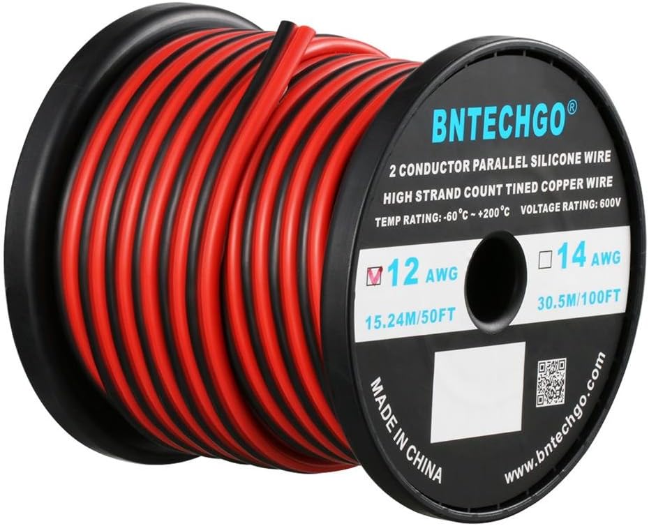 10 Gauge 2 Conductor Parallel Silicone Wire Spool Red Black 50ft Stranded Copper Wire H52001