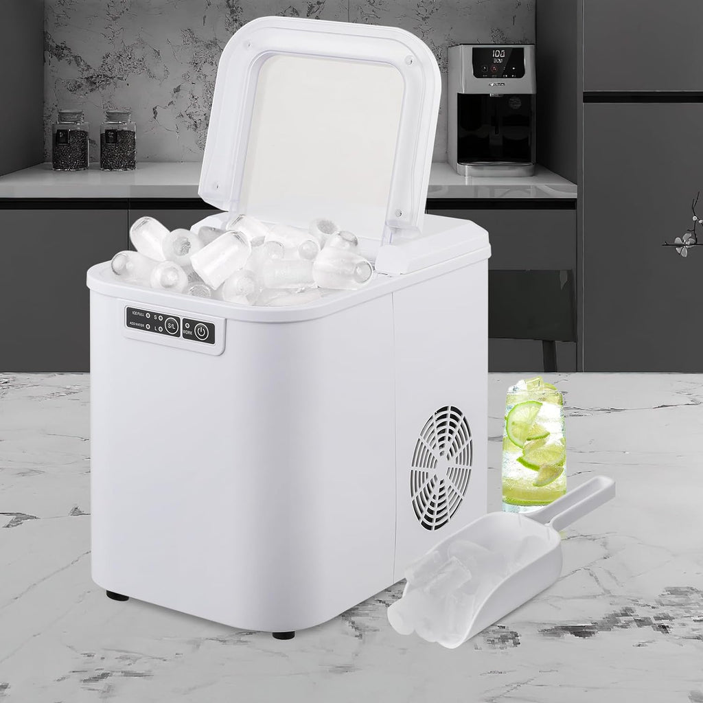 White Countertop Ice Maker Machine with Ice Scoop and Basket I13824