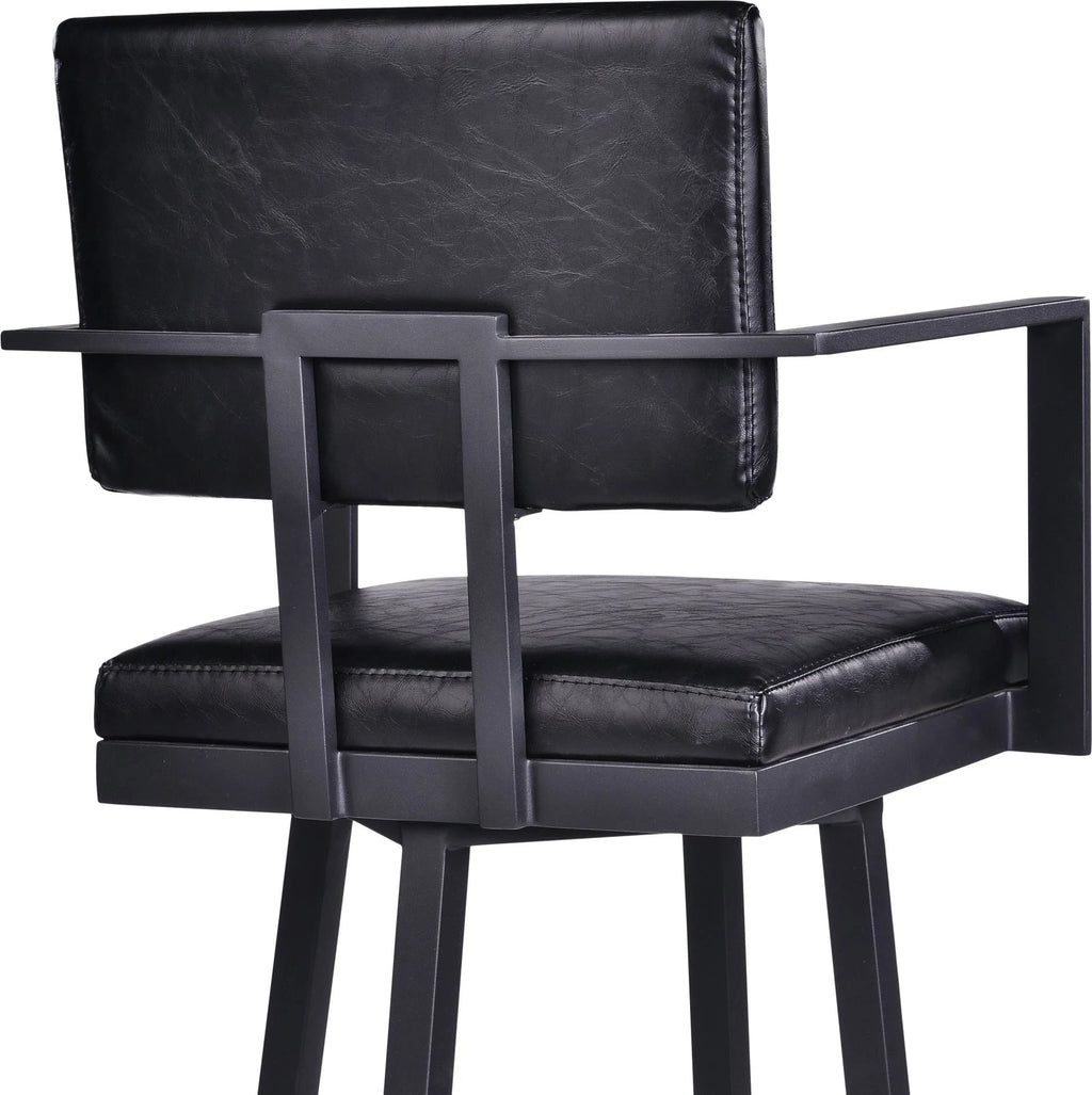 Black Powder Coated Faux Leather Barstool with Arms Y5420