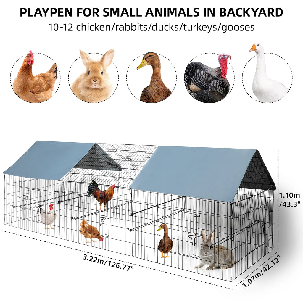 Metal Chicken Coop Pet Playpen with 8 Doors J63786