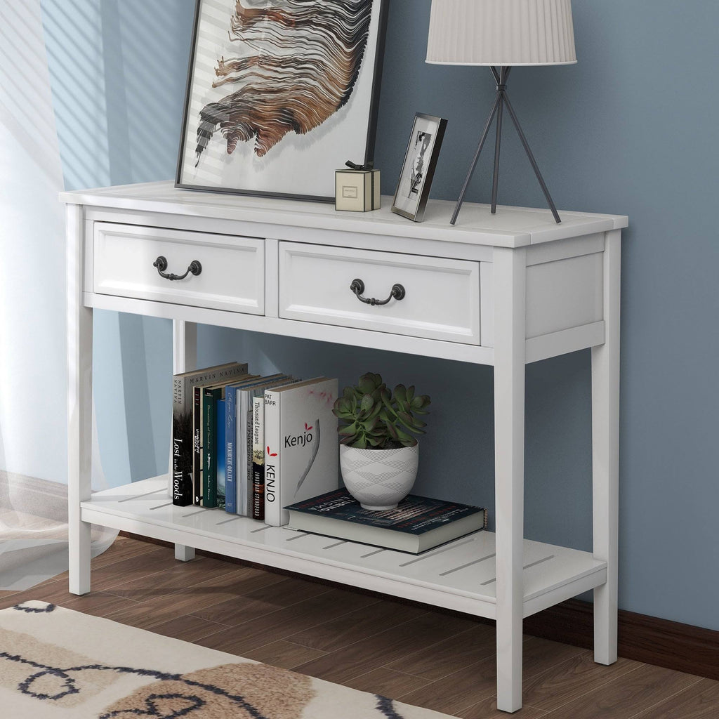 White Console Table with 2 Drawers and 1 Shelf N721
