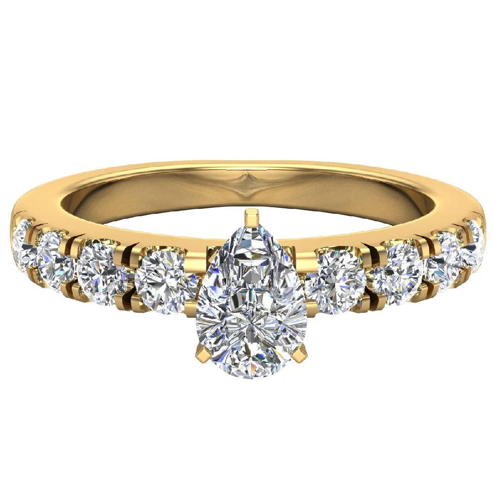 Pear Cut Solitaire Diamond Ring 18K Gold 1.00 Carat U799