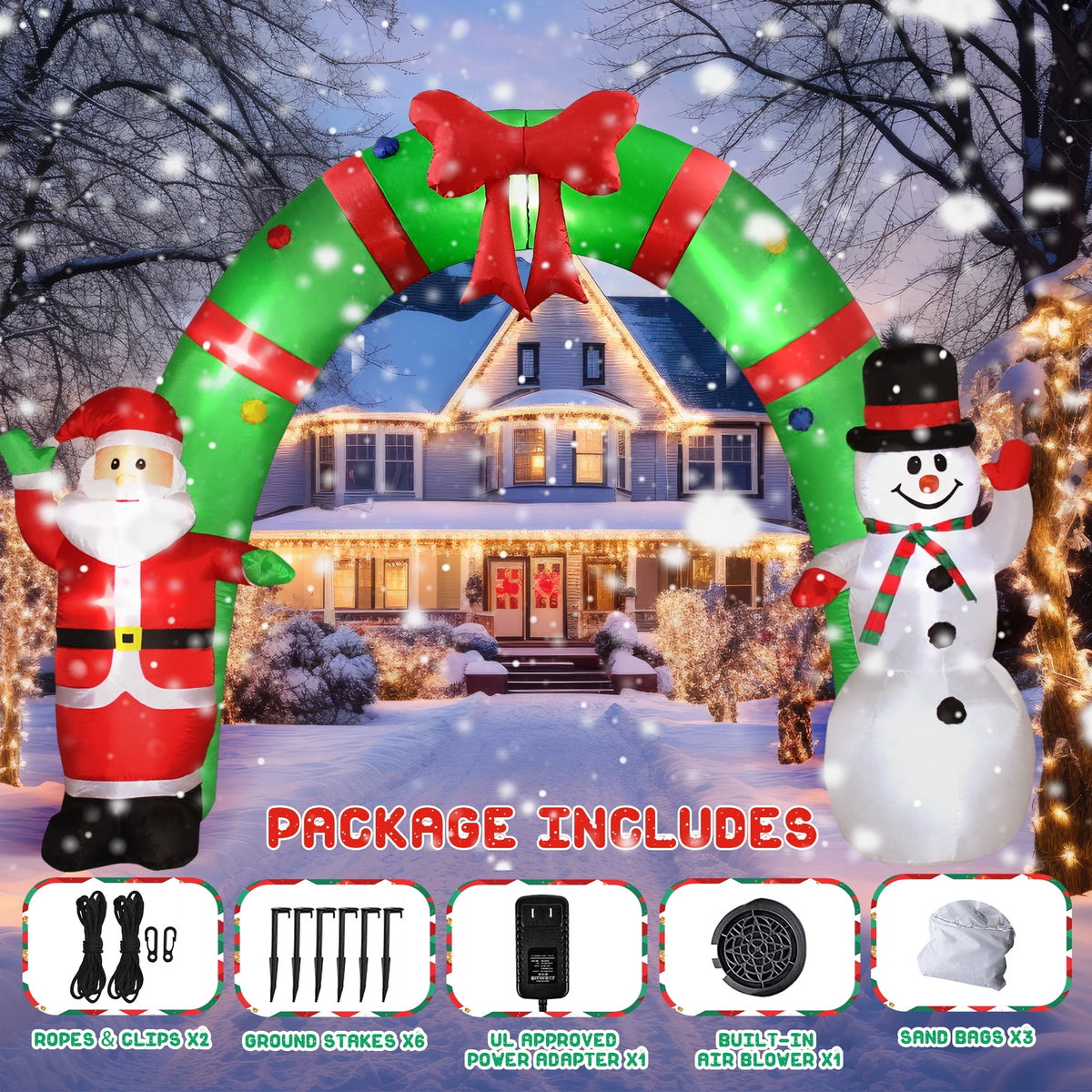 10FT Christmas Inflatable Archway Santa Claus and Snowman with LED Lights G724