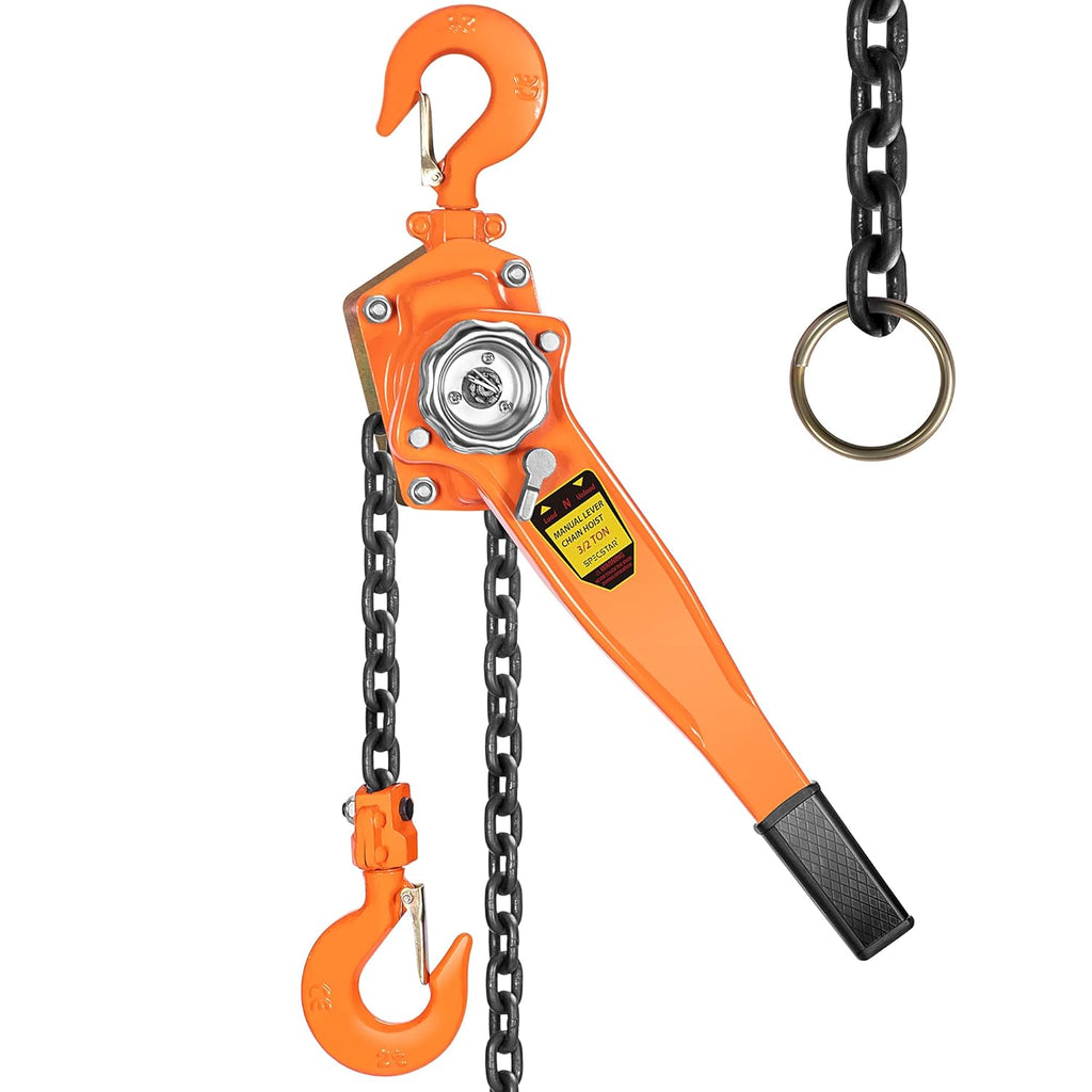 Lever Chain Hoist 1-1/2 Ton Capacity 10 Feet with 2 Hooks F7649