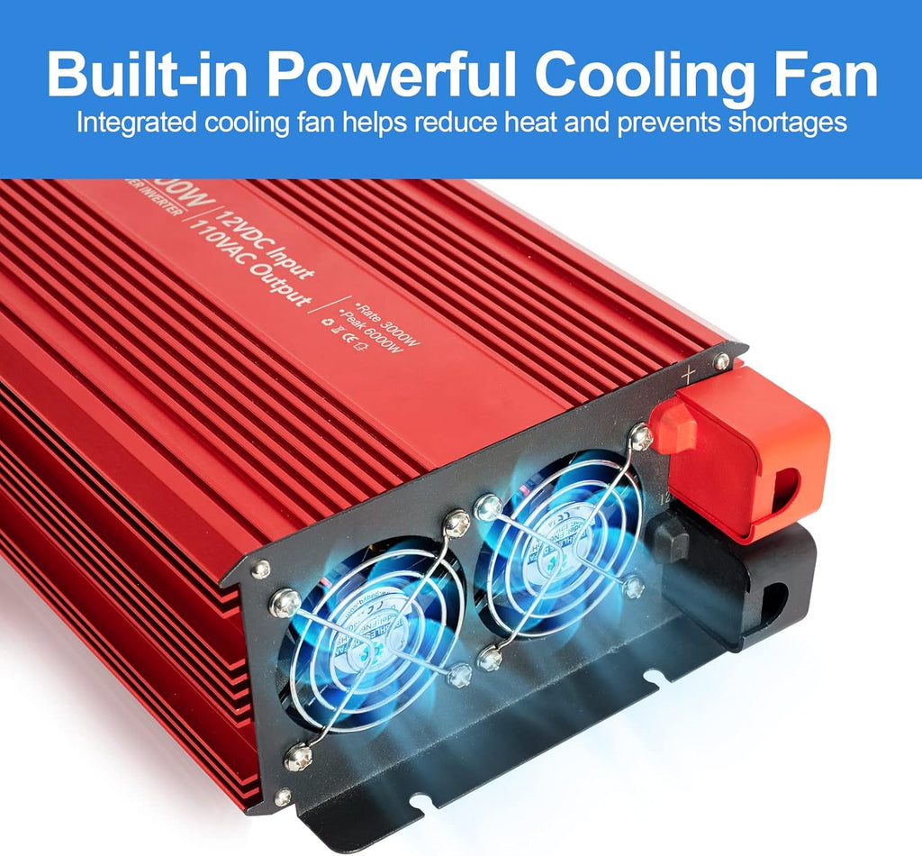 3000W Power Inverter with Dual AC Outlets & USB Port, DC12 to 24V, Modified Sine Wave G979751