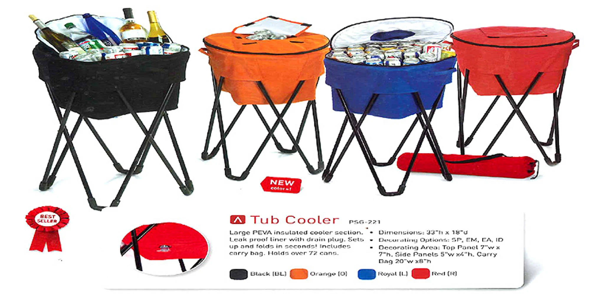 Portable Fold-Up Standing Cooler Holds 72 Cans - Orange Q787