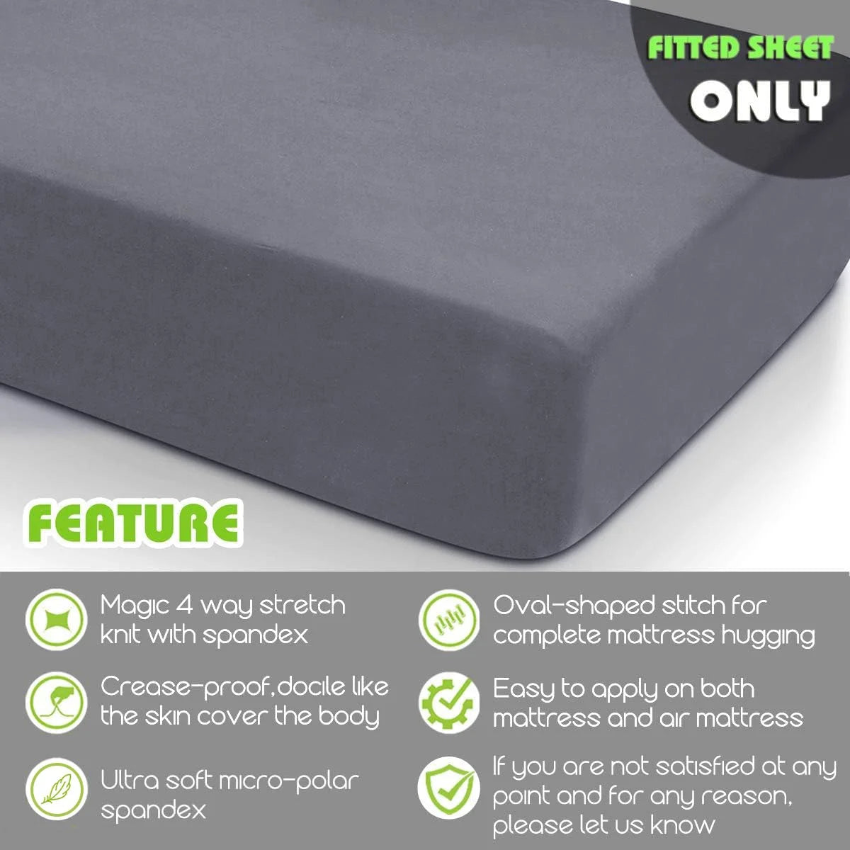 Gray Twin Fitted Sheet, Micro-Knit, 4-Way Stretch, Deep Pocket 8” to 10” L86210