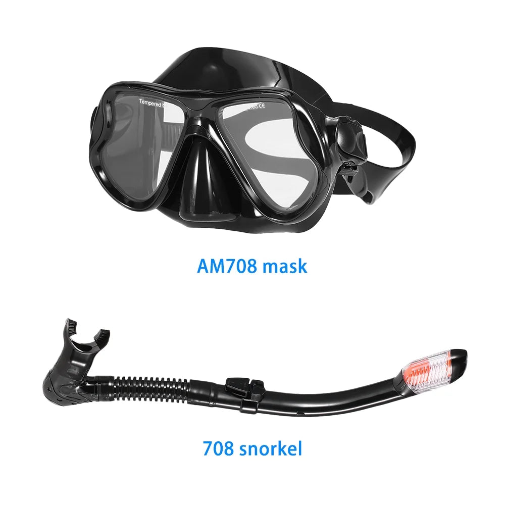Snorkel Set with Tempered Glass Lens Goggles I16584