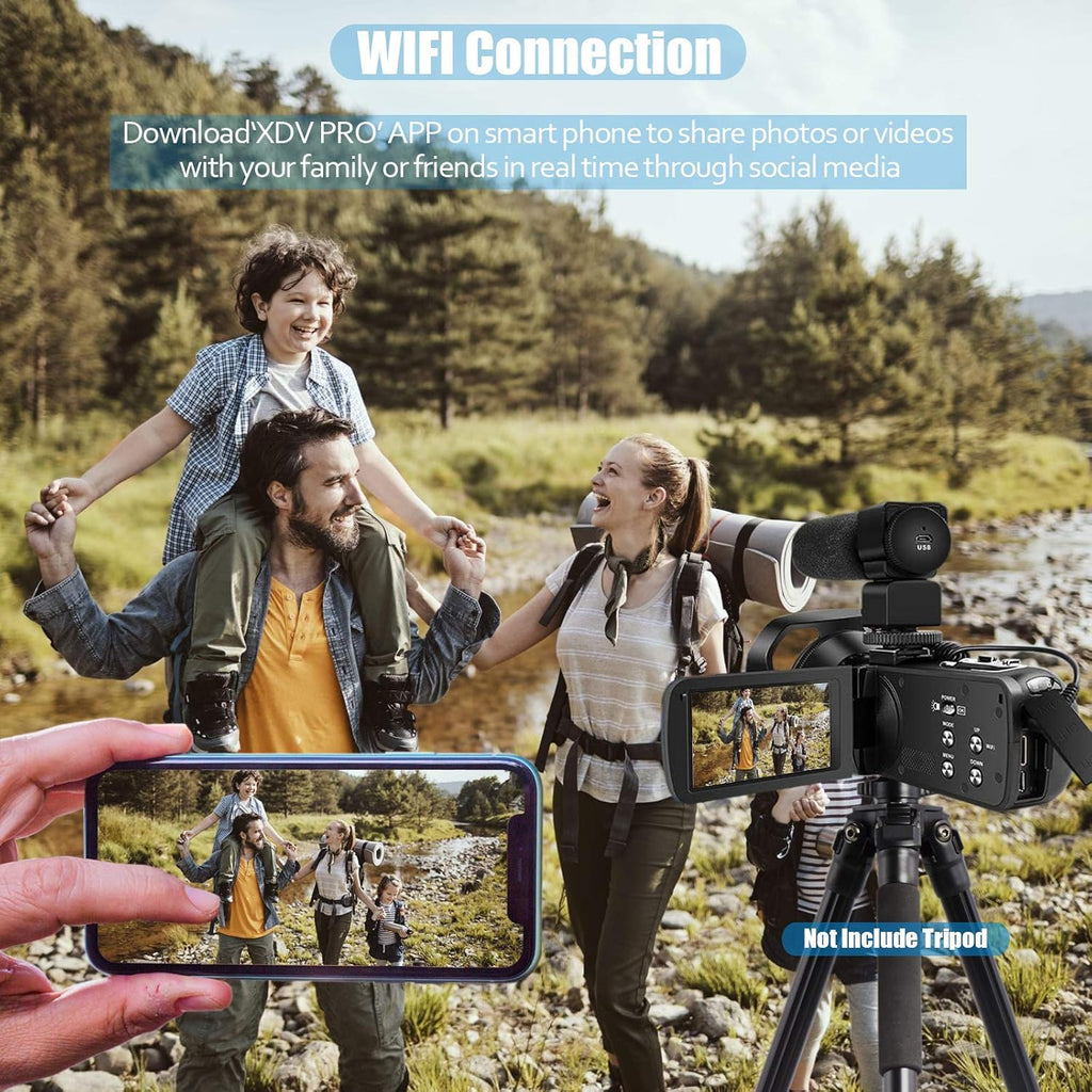 4K 48MP 60FPS Camcorder with Microphone and 2 Batteries T700