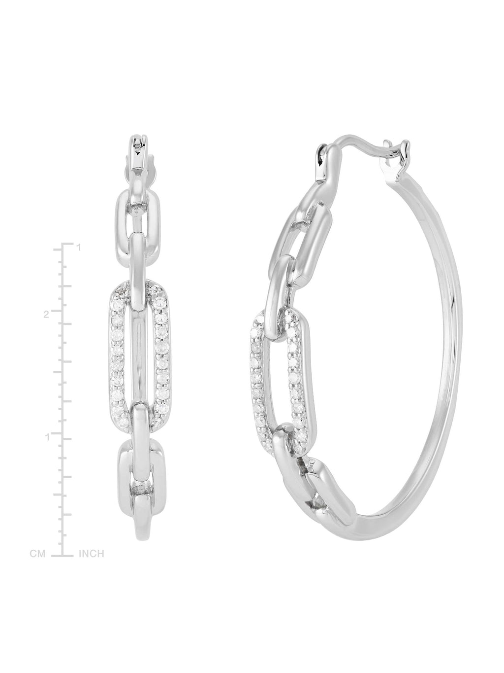 1/6 cttw Diamond 30 mm Chain Front Hoop Earrings in Sterling Silver Z9683