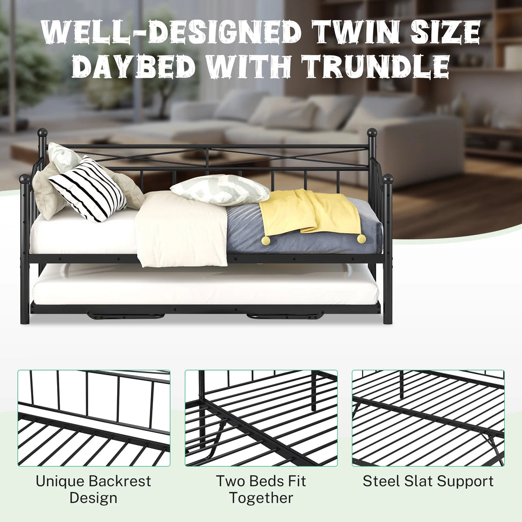 Black Twin Size Metal Daybed with Trundle E633070