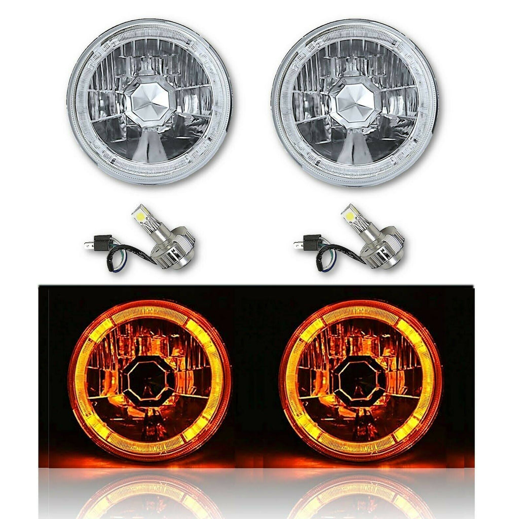 Amber LED Halo Angel Eye Crystal Clear Headlight Pair S413