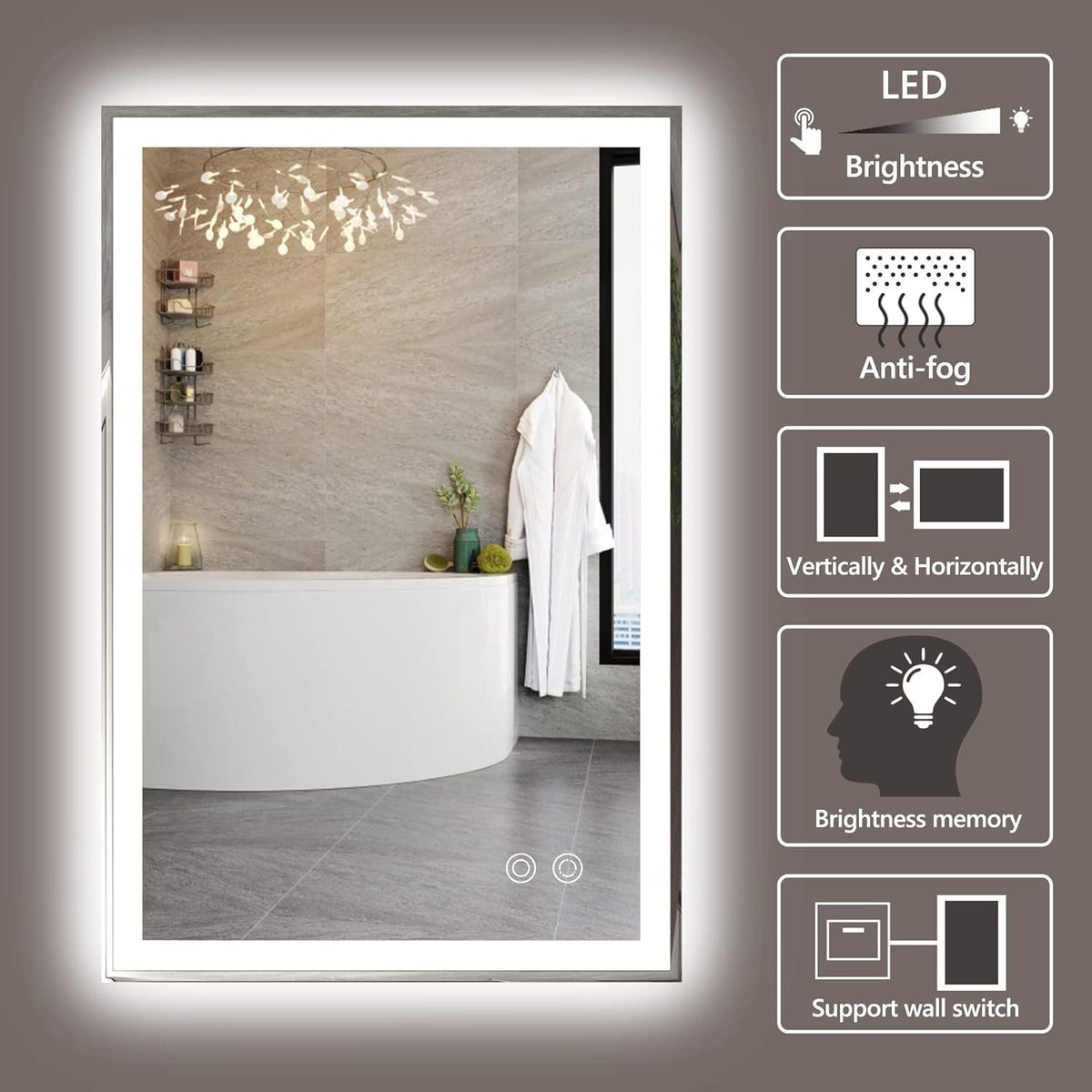Anti Fog LED Bathroom Mirror with Dimmable Touch Switch T23938