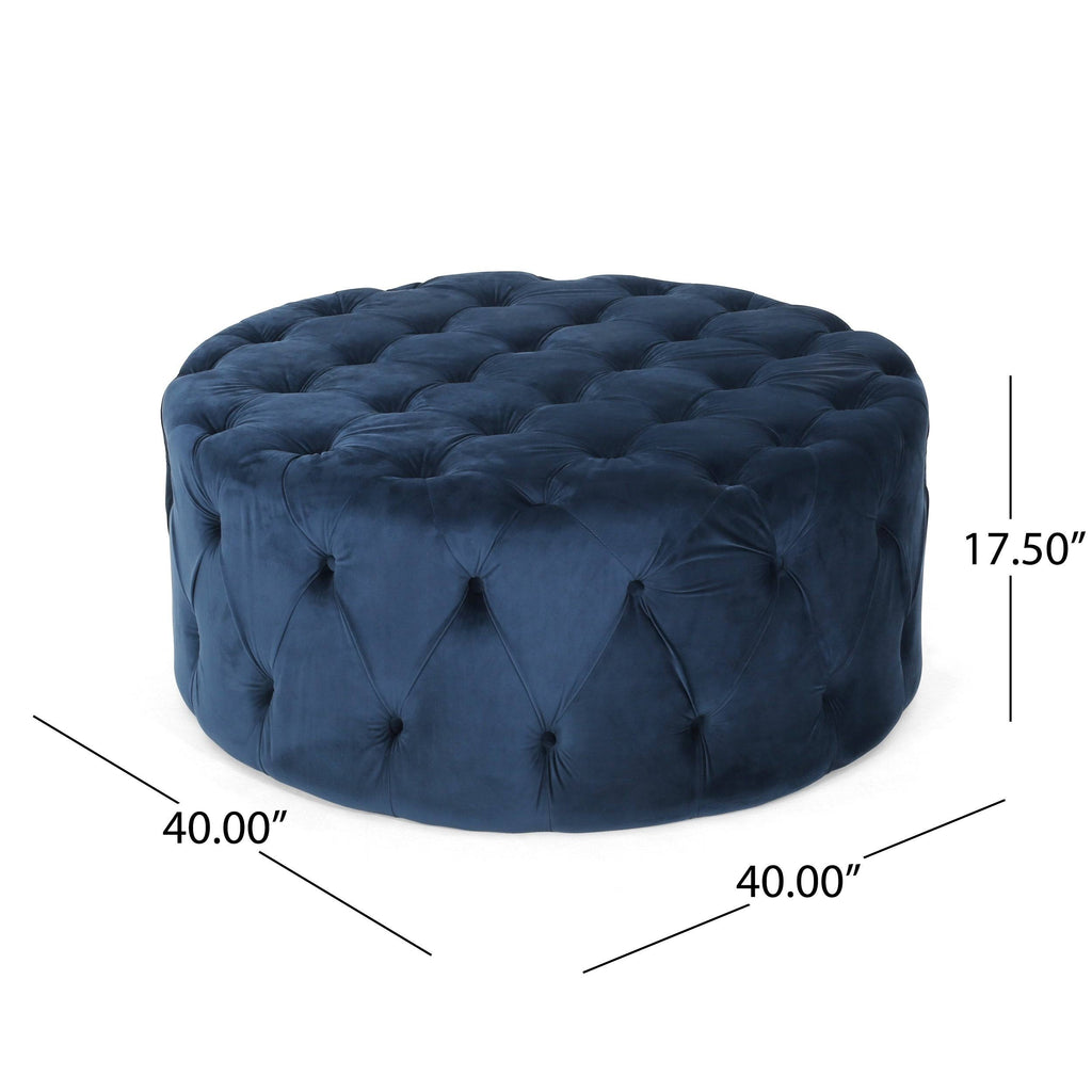 Gray Round Tufted Velvet Ottoman U721957