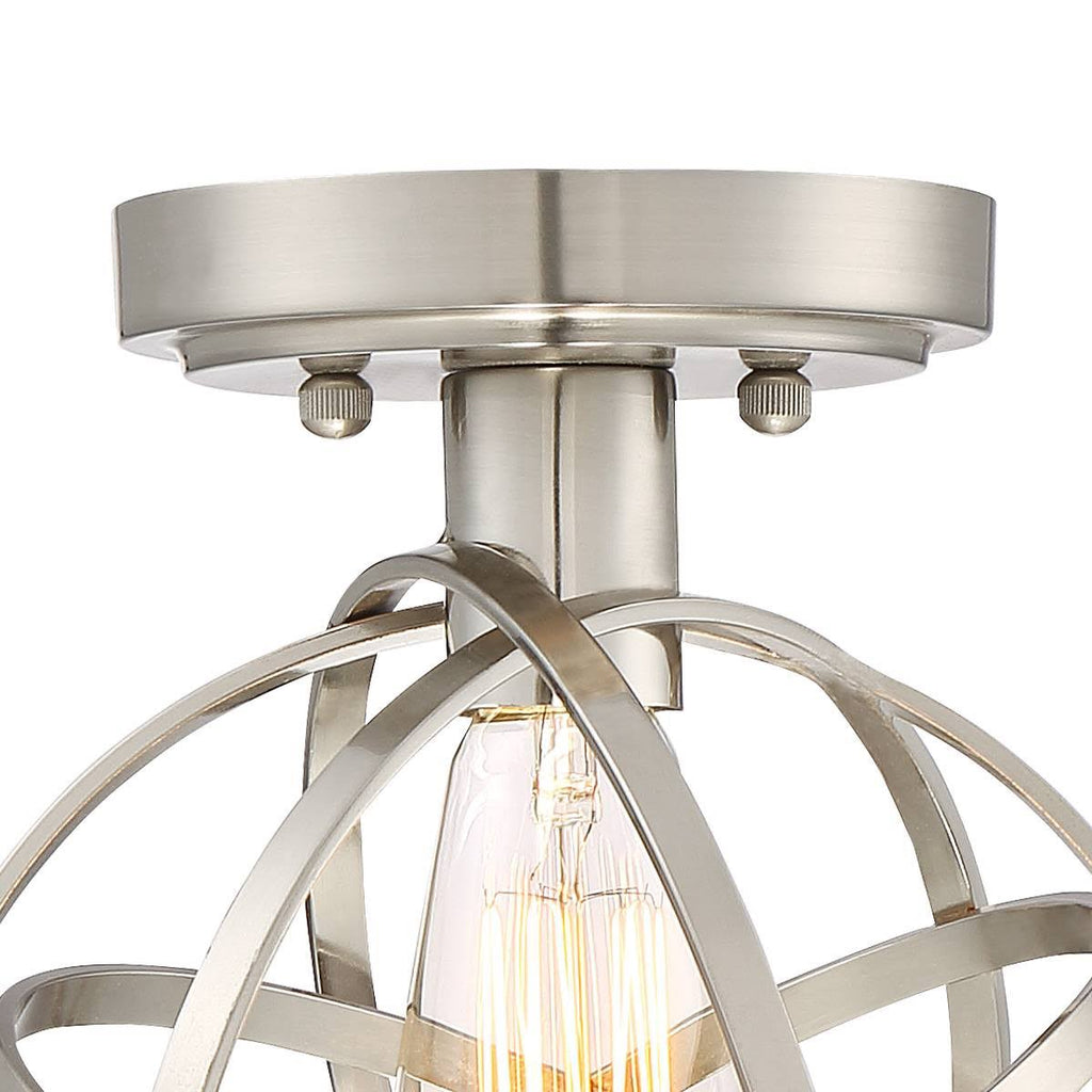 Industrial Ceiling Light Semi Flush Mount Fixture LED Brushed Nickel 8x22 Wide Open Cage K340167