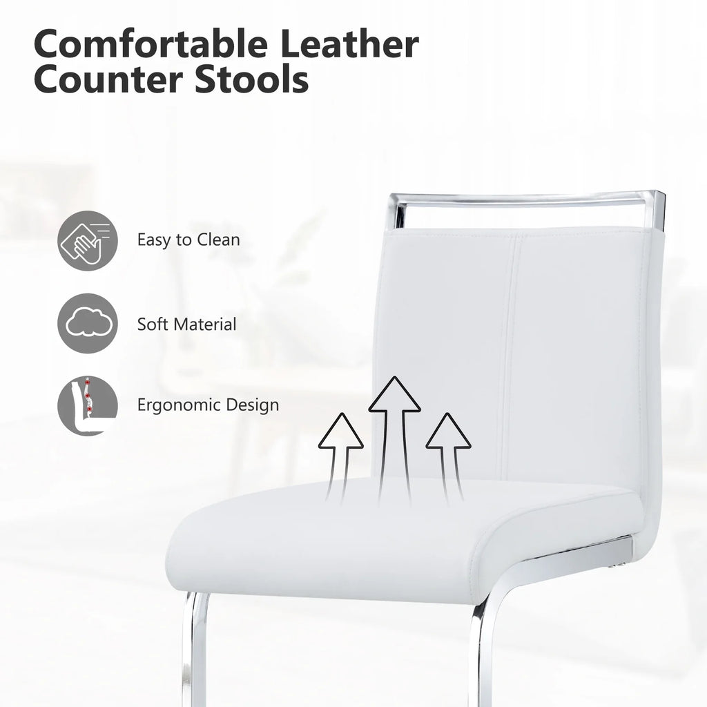 White Leather Counter Height Bar Stools Set of 2 I7621
