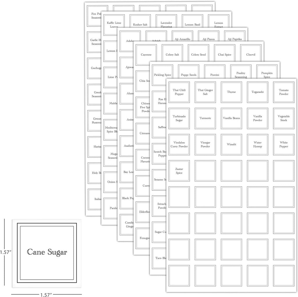 Adjustable Glass Spice Jars Set of 24 with 240 Preprinted Labels D26327