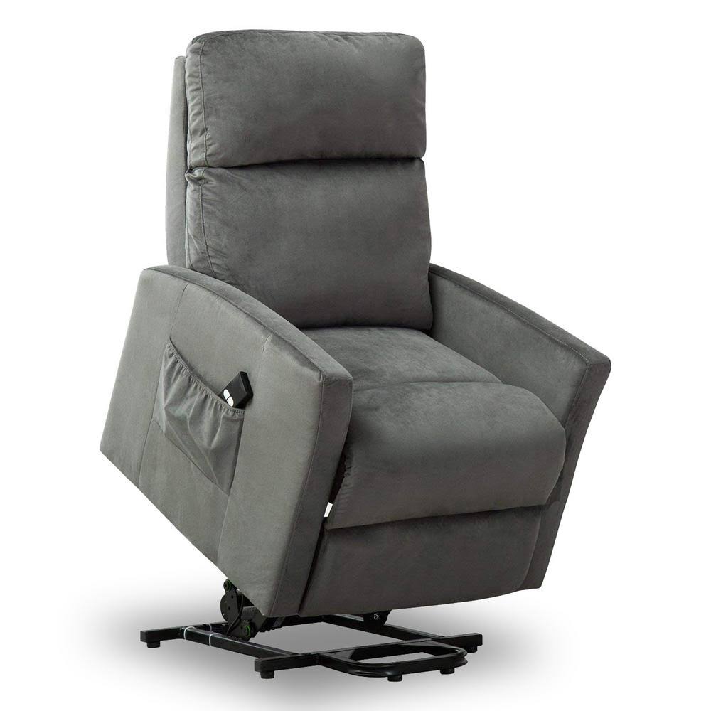 Grey Lift Recliner Chair Heavy Duty Soft Fabric Single Sofa C33190