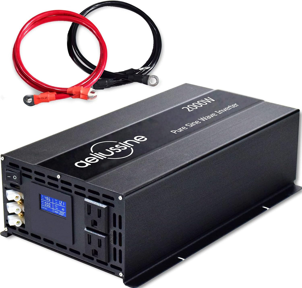 3000w Pure Sine Wave Power Inverter 12v DC to AC 110v 120v with 2 US Socket Hardwire Terminal LCD Display T8979