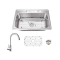 Drop-In Kitchen Sink with Faucet and Sink Grid and Drain Assembly Z1388