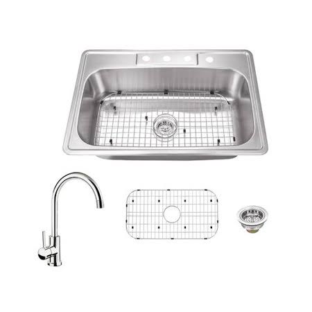 Drop-In Kitchen Sink with Faucet and Sink Grid and Drain Assembly Z1388