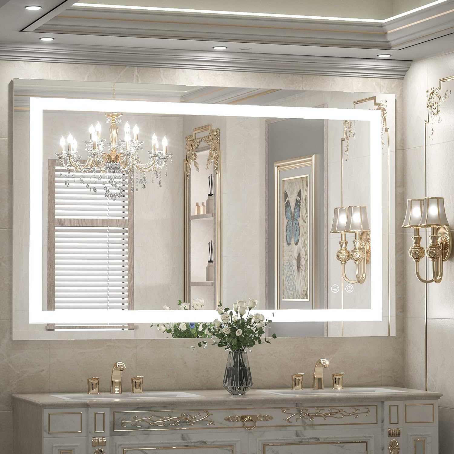 LED Bathroom Vanity Mirror 40 x 32 Inch, Dimmable, Anti-Fog, Wall Mounted D11816